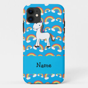 Personalized name unicorn blue rainbows iPhone 11 case