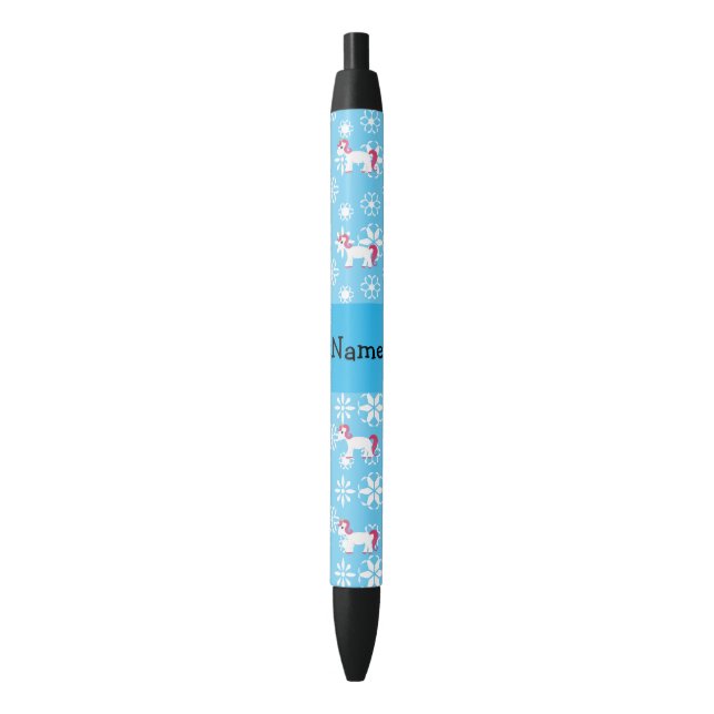 Personalized name unicorn blue snowflakes pen (Front Vertical)
