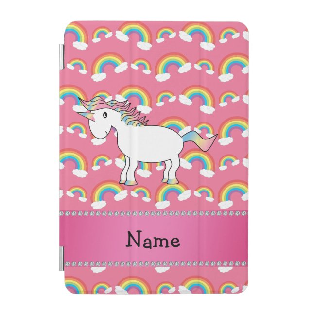 Personalized name unicorn pastel pink rainbows iPad mini cover (Front)