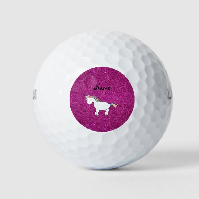 Personalized name unicorn pink glitter golf balls (Front)