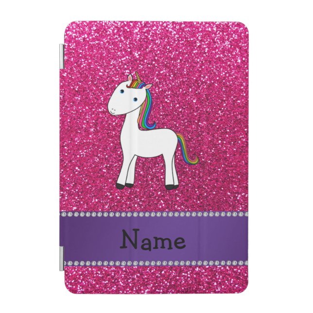 Personalized name unicorn pink glitter iPad mini cover (Front)
