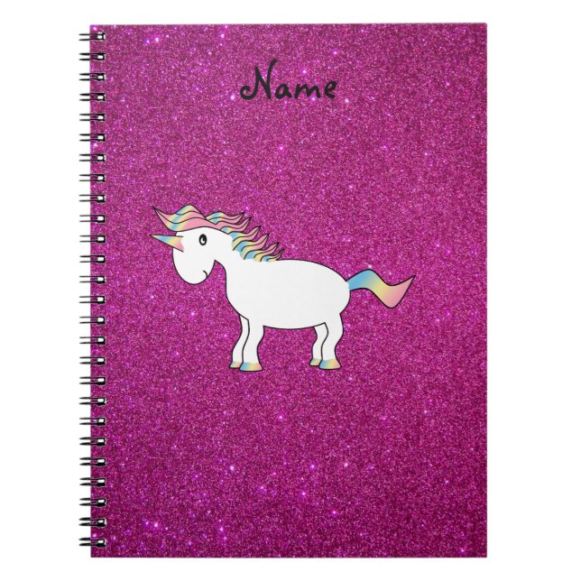 Personalized name unicorn pink glitter notebook (Front)