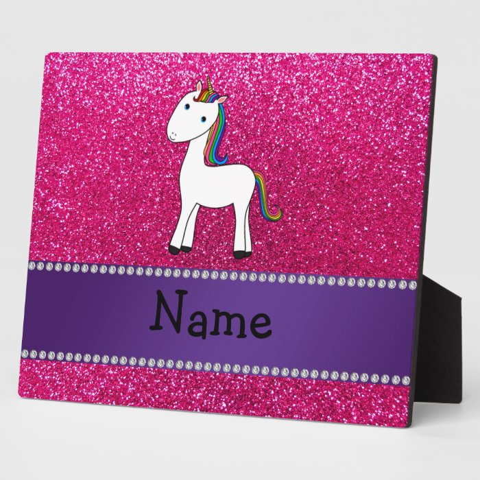 Personalized name unicorn pink glitter display plaque