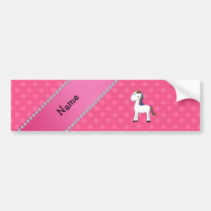 Personalized name unicorn pink polka dots bumper sticker