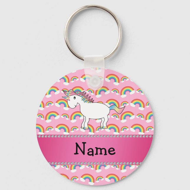 Personalized name unicorn pink rainbows keychain (Front)