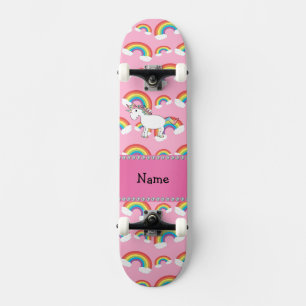 Personalized name unicorn pink rainbows skateboard deck