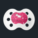 Personalized name unicorn pink snowflakes pacifier<br><div class="desc">Create your own custom Personalized with just add your name (family name), monogram,  greeting  or initials or saying cute cartoon white unicorn with a pink snowflakes and dots Christmas pattern background and pink stripe. Cute unicorn Christmas gift ideas.</div>
