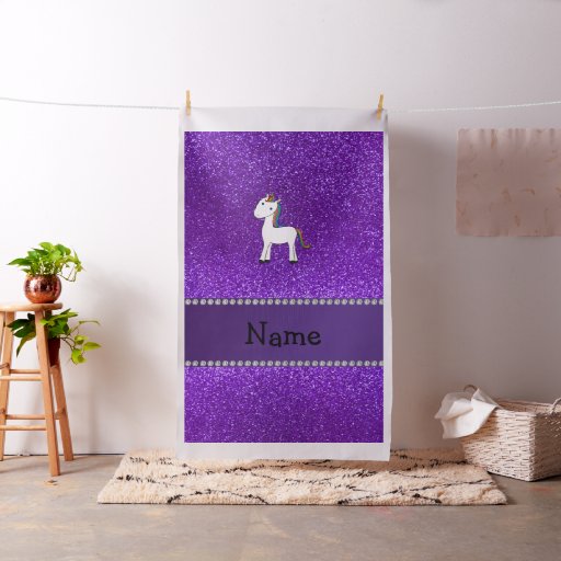 Personalized name unicorn purple glitter fabric