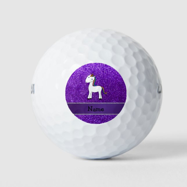 Personalized name unicorn purple glitter golf balls (Front)