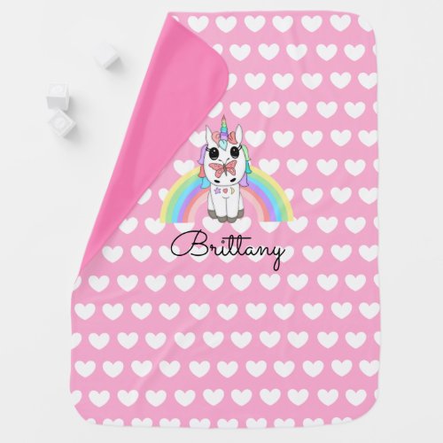 Personalized Name Unicorn Rainbow and Butterfly  Baby Blanket