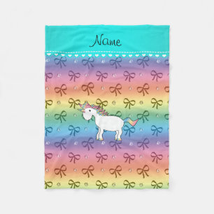 Personalized name unicorn rainbow diamonds bows fleece blanket