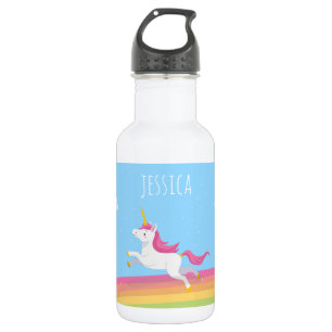 Personalized Name Unicorn Rainbow Water Bottle