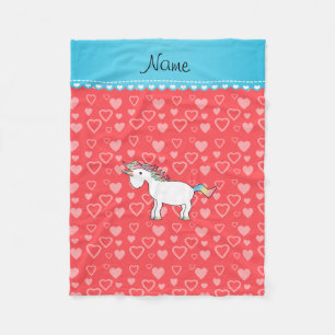 Personalized name unicorn red hearts fleece blanket