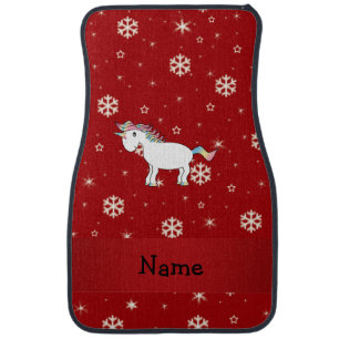 Personalized name unicorn red snowflakes car mat