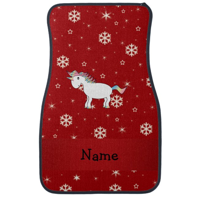 Personalized name unicorn red snowflakes car mat (Front)