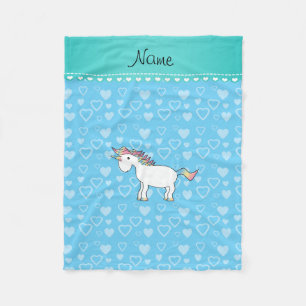 Personalized name unicorn sky blue hearts fleece blanket