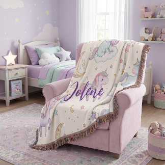 Personalized Name Unicorn Throw Blanket