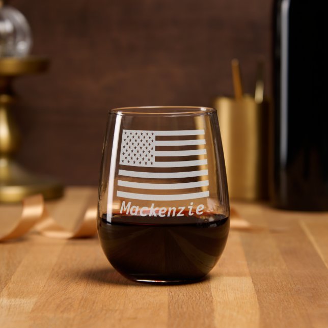 Personalized Name United States of America Flag Stemless Wine Glass (Party)
