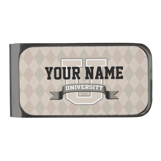 Personalized Name University Cool Funny College Gunmetal Finish Money Clip (Front)