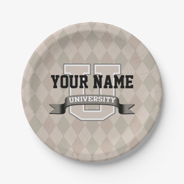 Personalized Name University Cool Funny College Paper Plates (Front)