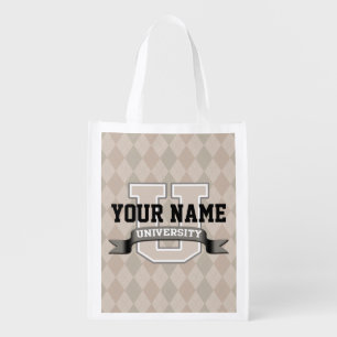 Personalized Name University Cool Funny College Reusable Grocery Bag