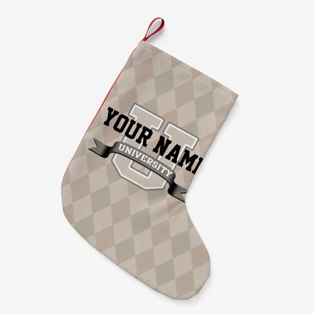 Personalized Name University Cool Funny College Small Christmas Stocking (Front (Hanging))