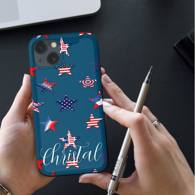 Personalized name USA flag star 4th july  Case-Mate iPhone Case (Creator Uploaded)