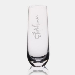 Personalized Name Vertical Calligraphy Etching Stemless Champagne Flute