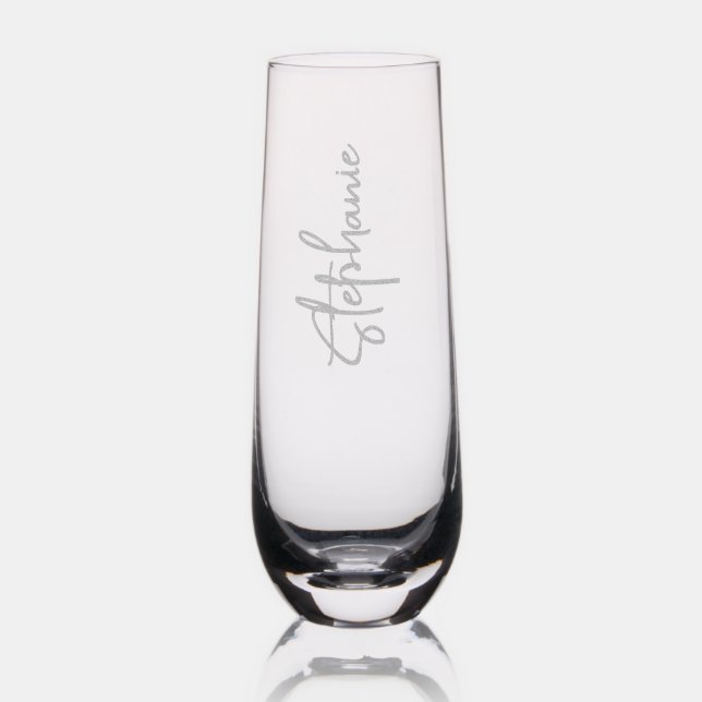 Personalized Name Vertical Calligraphy Etching Stemless Champagne Flute (Glassware)