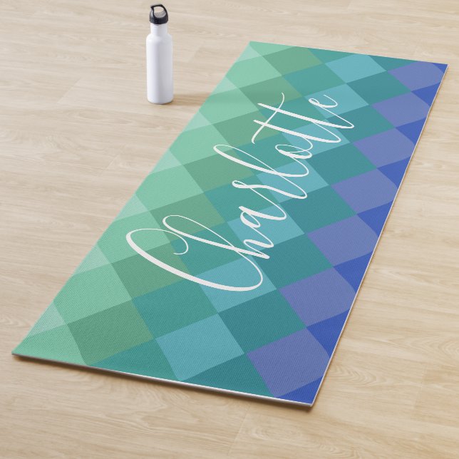 Personalized Name Vibrant Blue Green Calm Zen Yoga Mat (In Situ)
