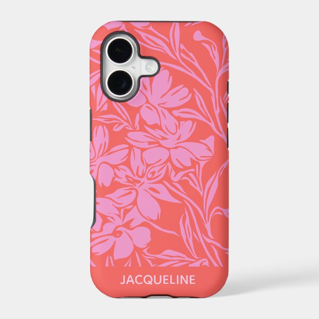 Personalized Name Vibrant Pink Red Floral Boho Case-Mate iPhone Case (Back)