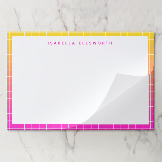 Personalized Name Vibrant Pink Yellow Border Paper Pad (Folded)