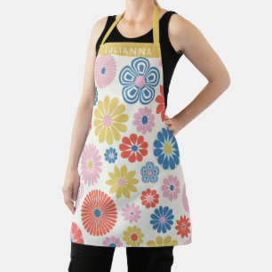 Personalized Name Vibrant Retro Floral Summer Boho Apron