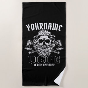 Personalized NAME Viking Nordic Warrior Heritage Beach Towel