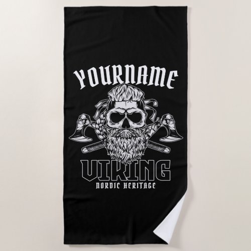 Personalized NAME Viking Nordic Warrior Heritage  Beach Towel