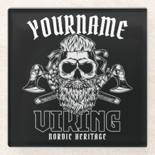 Personalized NAME Viking Nordic Warrior Heritage Glass Coaster
