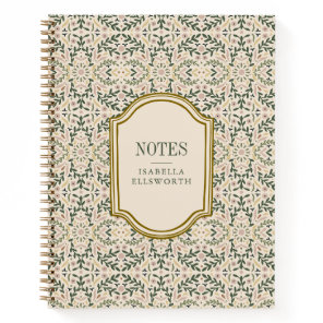 Personalized Name Vintage Floral Pink Green Chic Notebook