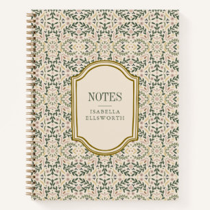 Personalized Name Vintage Floral Pink Green Chic Notebook