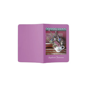 Personalized Name, Vintage Flowers, Pastel Purple Passport Holder
