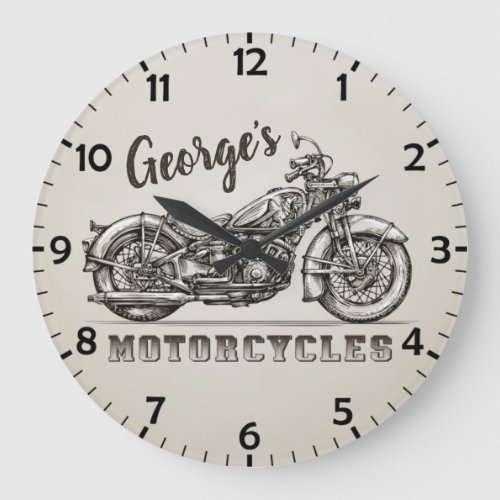 Personalized NAME Vintage Motorcycle Biker Garage Large Clock