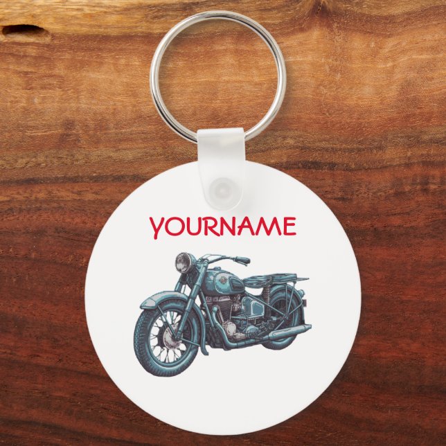 Personalized NAME Vintage Motorcycle Keychain (Front)