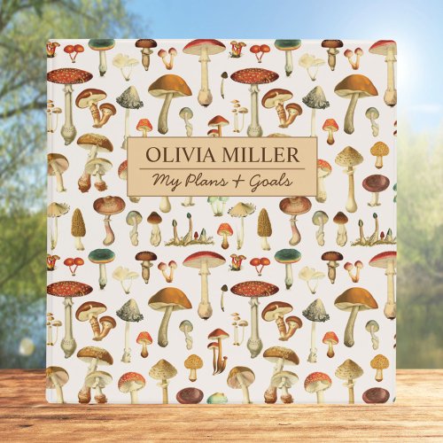 Personalized Name Vintage Mushroom Pattern 3 Ring Binder