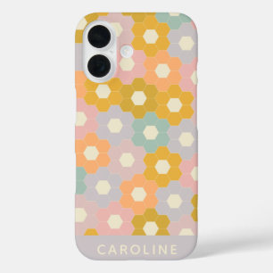 Personalized Name Vintage Pastel Hexagon Floral iPhone 16 Case