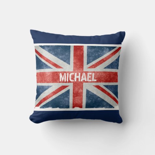 Personalized Name Vintage Union Jack Flag Throw Pillow