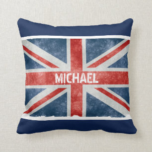 Personalized Name Vintage Union Jack Flag Throw Pillow