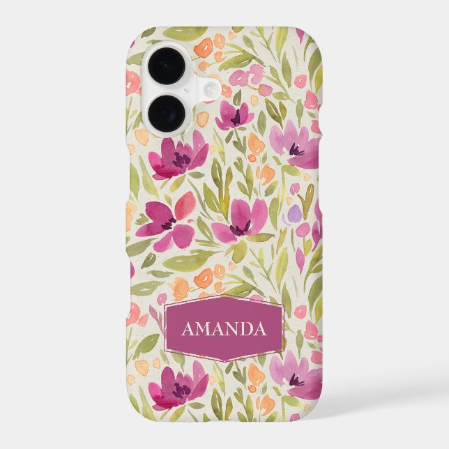 Personalized Name Violet Floral Pattern Iphone Case (Back)