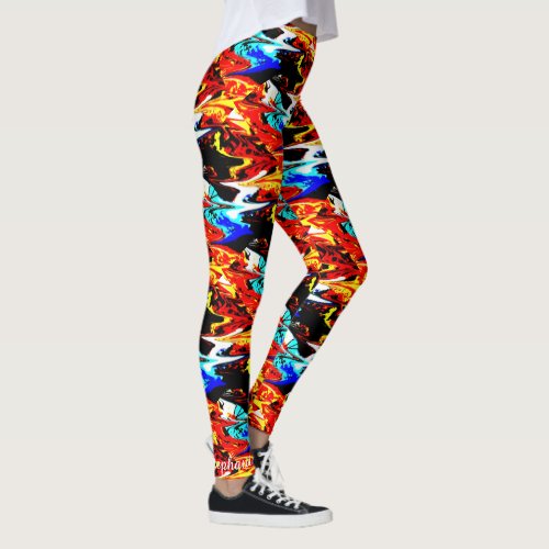 Personalized Name Vivid Colors Abstract Pattern Leggings