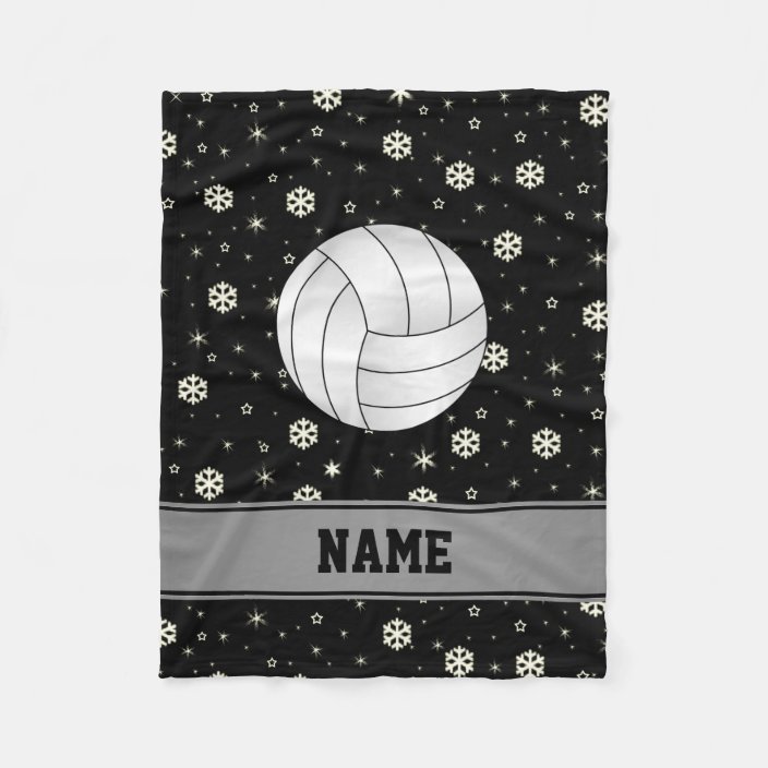 Personalized name volleyball black snowflakes fleece blanket | Zazzle.com