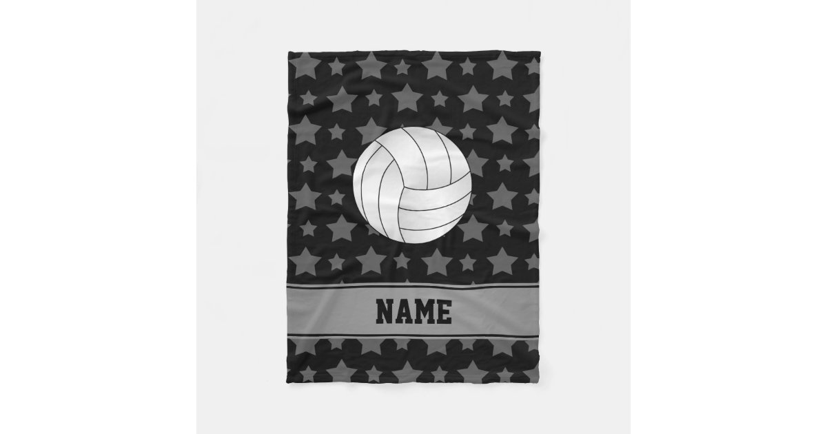 Personalized name volleyball black stars fleece blanket | Zazzle