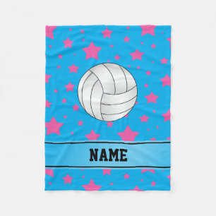 Personalized name volleyball blue pink stars fleece blanket